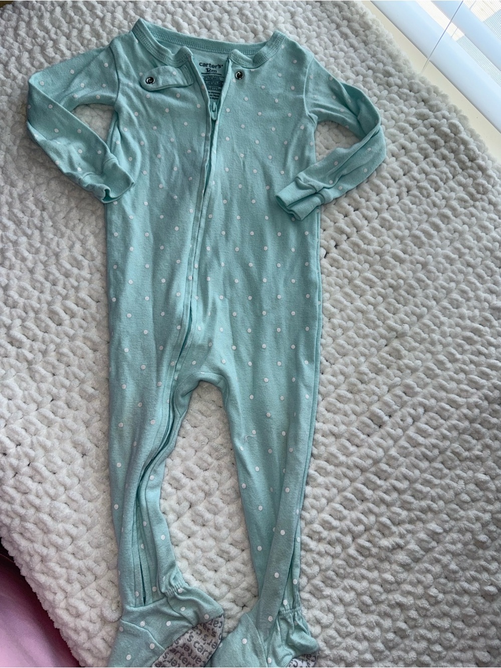 Carter's Mint Green Polka Dot Footed One-Piece